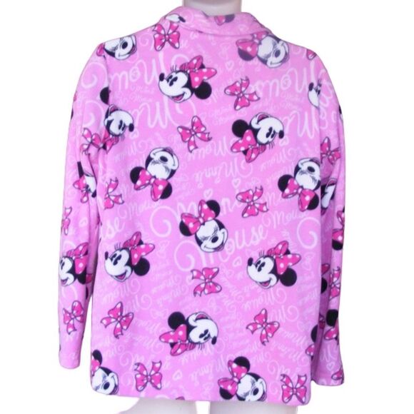 DISNEY Minnie Mouse Pajama Top, XL, Pink Fleece, Bows, Button front, Long sleeve - Picture 4 of 7